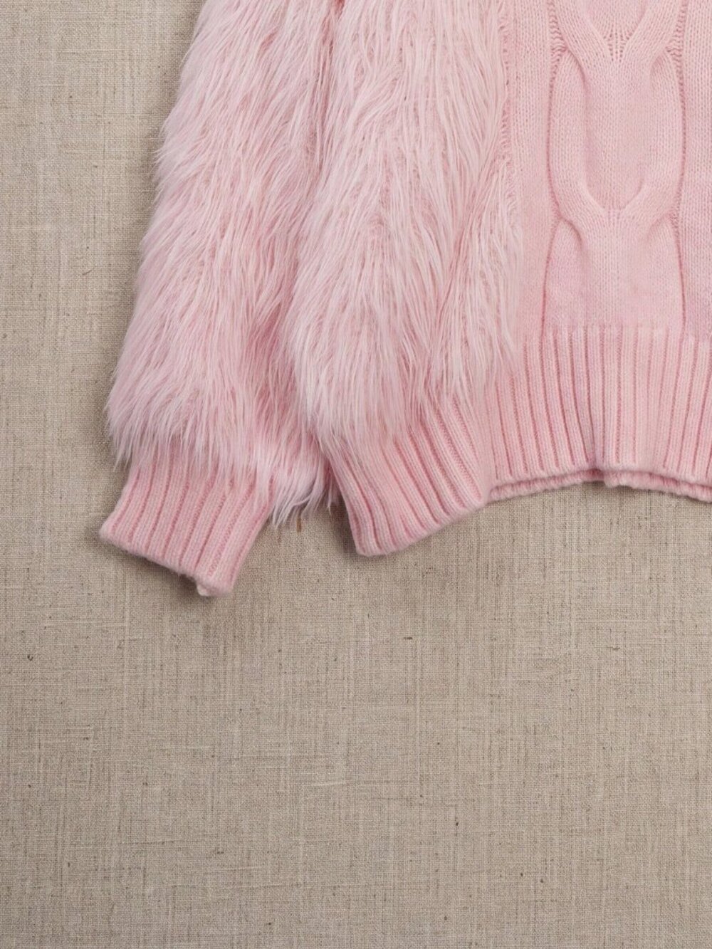 Pink Casual Women's Stand Collar Fuzzy Trim Long Sleeve Sweater - Picture 6 of 7
